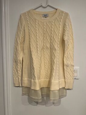 HYFVE Cream Cable-Knit Sweater with Sheer Layered Hem